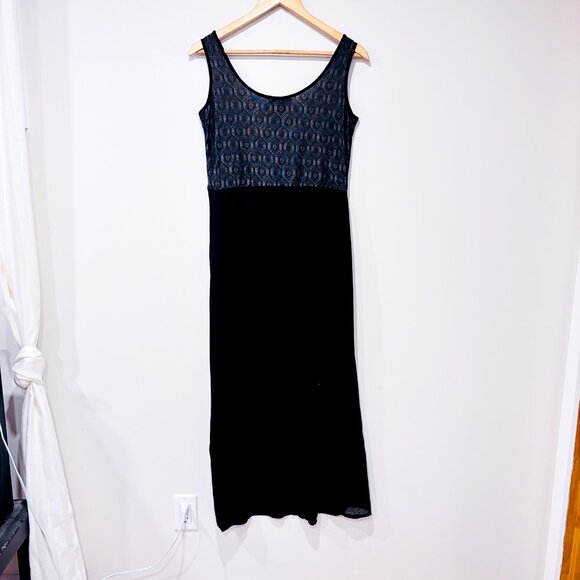 GROB Black Maxi Dress with Sheer Hem & Textured Bodice | Medium * - Picture 6 of 6